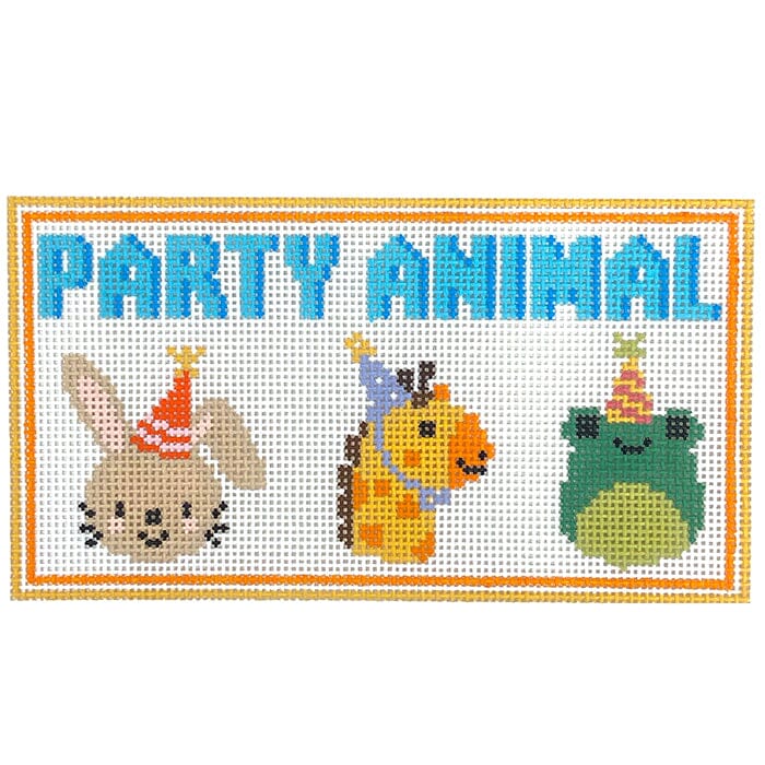 Party Animals with Orange Border Painted Canvas Atlantic Blue Canvas 
