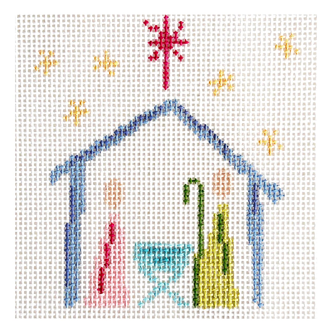 Pastel Nativity Stable Painted Canvas Walker's Needlepoint  - 1