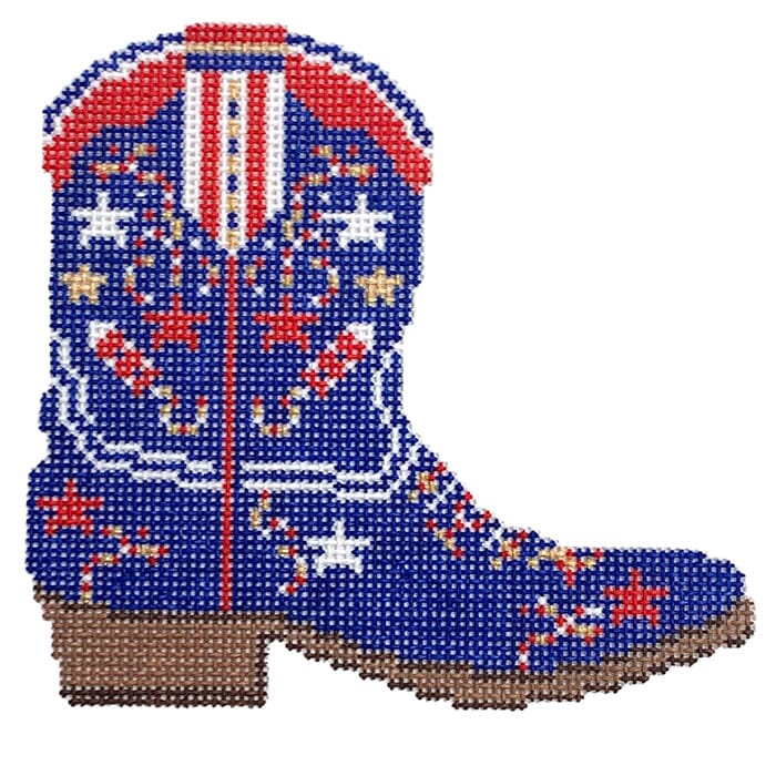 Patriotic Cowboy Boot Painted Canvas Wipstitch Needleworks 