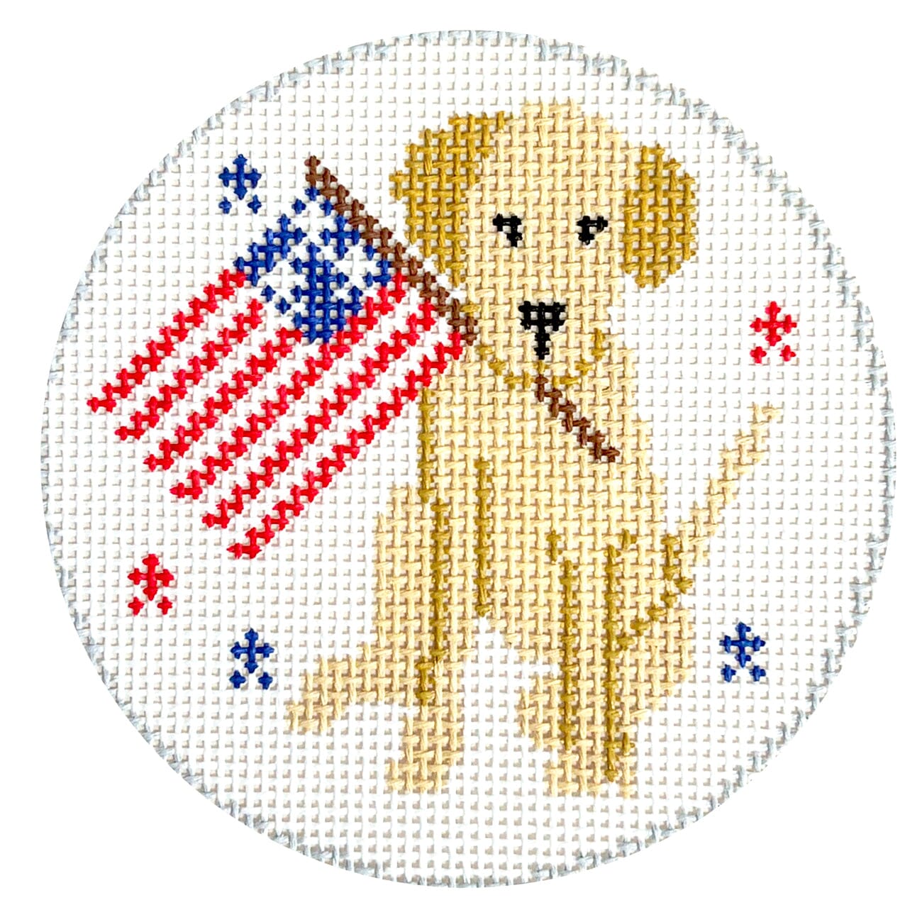 Patriotic Pup Round Painted Canvas Walker's Needlepoint  - 1