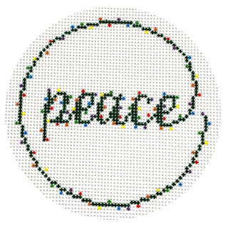 Peace Christmas Lights Round Painted Canvas The Salty Stitcher 

