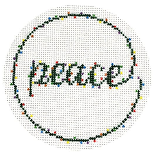 Peace Christmas Lights Round Painted Canvas The Salty Stitcher 