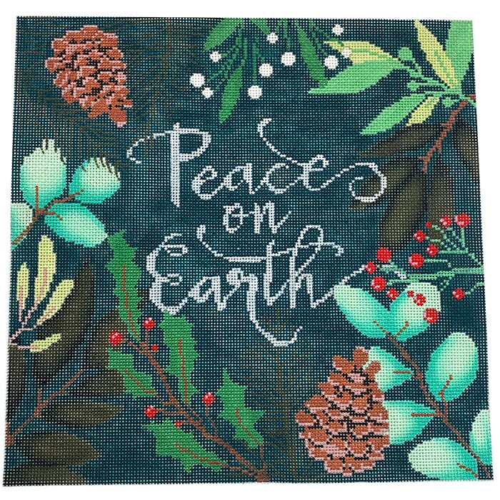 Peace on Earth Pillow Green Painted Canvas Laura Love Designs  - 1