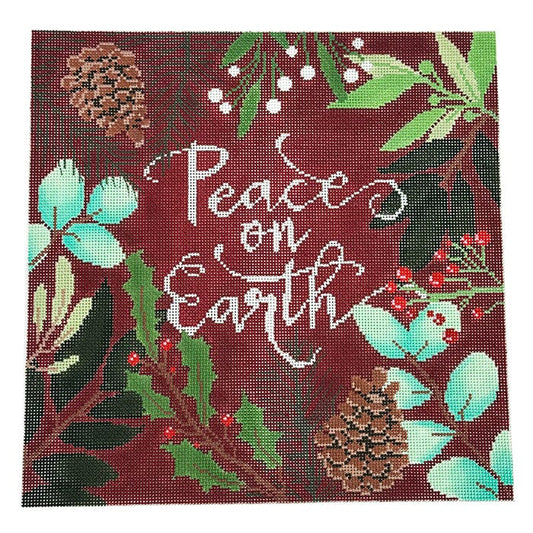 Peace on Earth Pillow Red Painted Canvas Laura Love Designs 