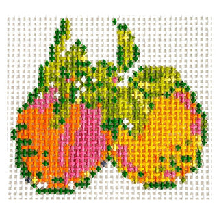 Peaches Pair 4x4 Painted Canvas Blue Waters Needlepoint 
