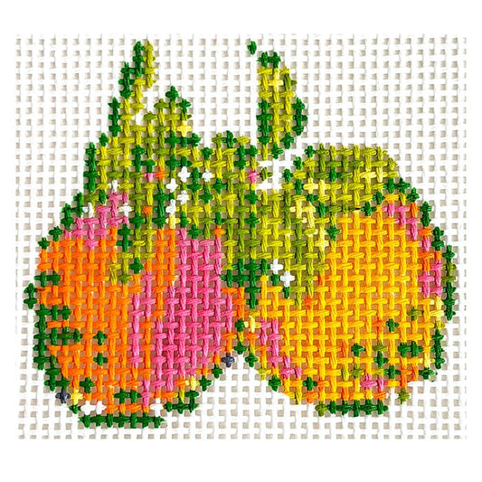 Peaches Pair 4x4 Painted Canvas Blue Waters Needlepoint 