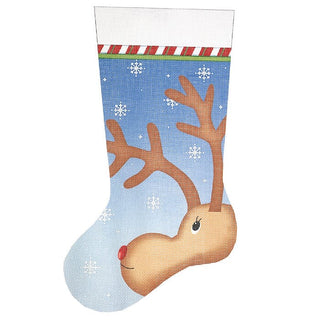 Peeking Reindeer Stocking 13 mesh Painted Canvas Pepperberry Designs 
