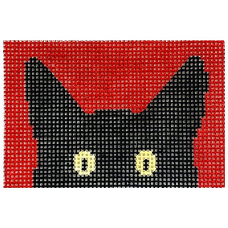 Peeky Kitty 2x3 Luggage Tag Red Painted Canvas Eye Candy Needleart 
