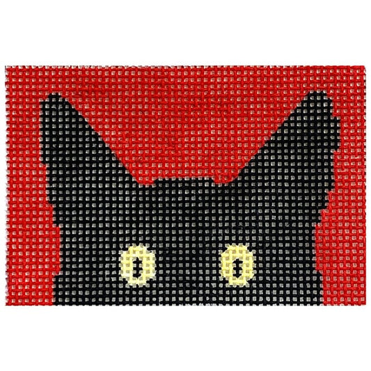 Peeky Kitty 2x3 Luggage Tag Red Painted Canvas Eye Candy Needleart 