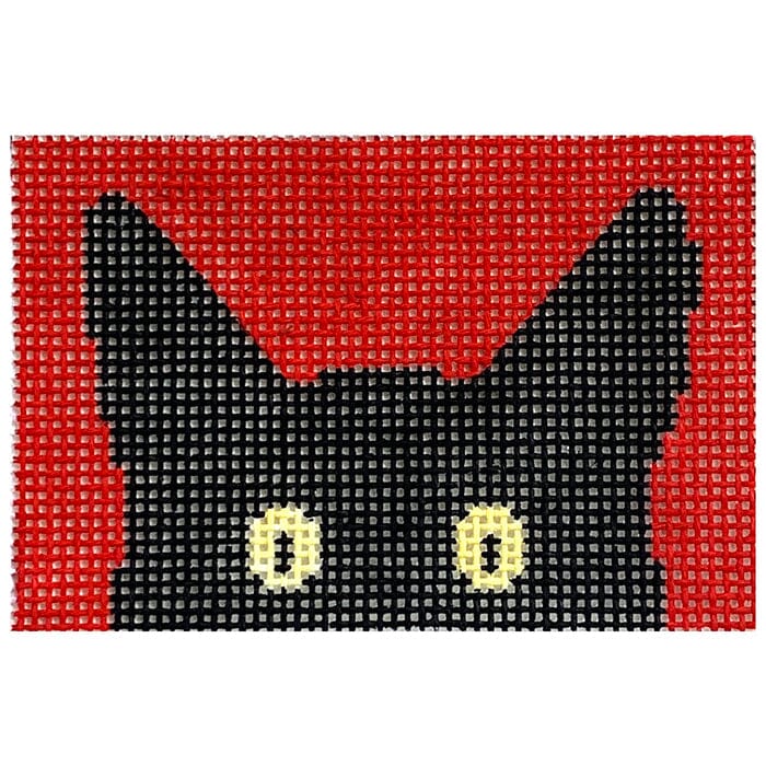Peeky Kitty 2x3 Luggage Tag Red Painted Canvas Eye Candy Needleart  - 1