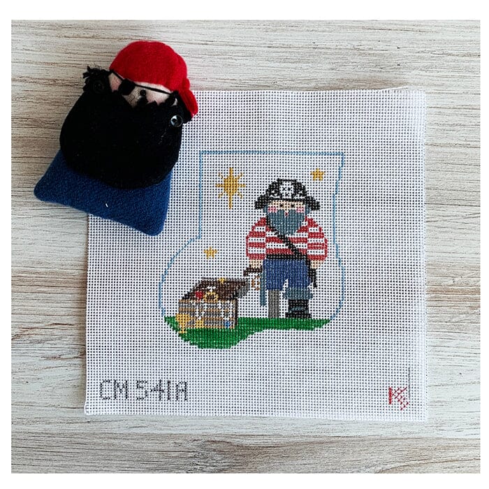 Peg Leg Mini Sock w/Pirate Insert Painted Canvas Kathy Schenkel Designs  - 1