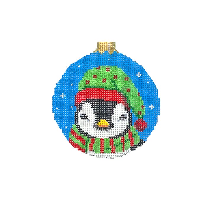 Penguin Face, 3.25" Round Painted Canvas Susan Roberts Needlepoint Designs Inc.  - 1
