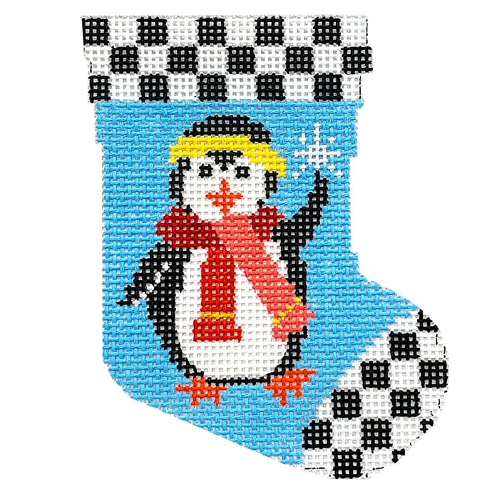 Penguin Mini Stocking Painted Canvas Vallerie Needlepoint Gallery  - 1
