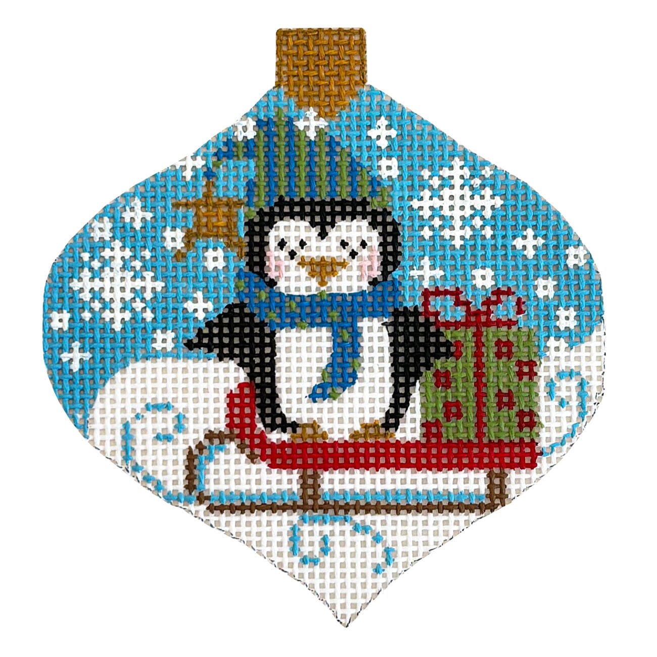 Penguin Ornament Painted Canvas Danji Designs 
