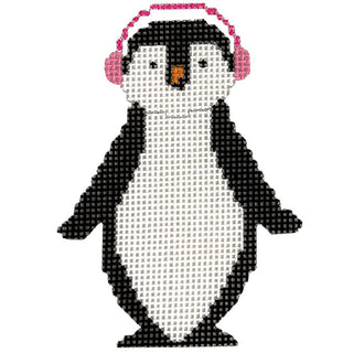 Penguin with Pink Earmuffs Painted Canvas KCN Designers 
