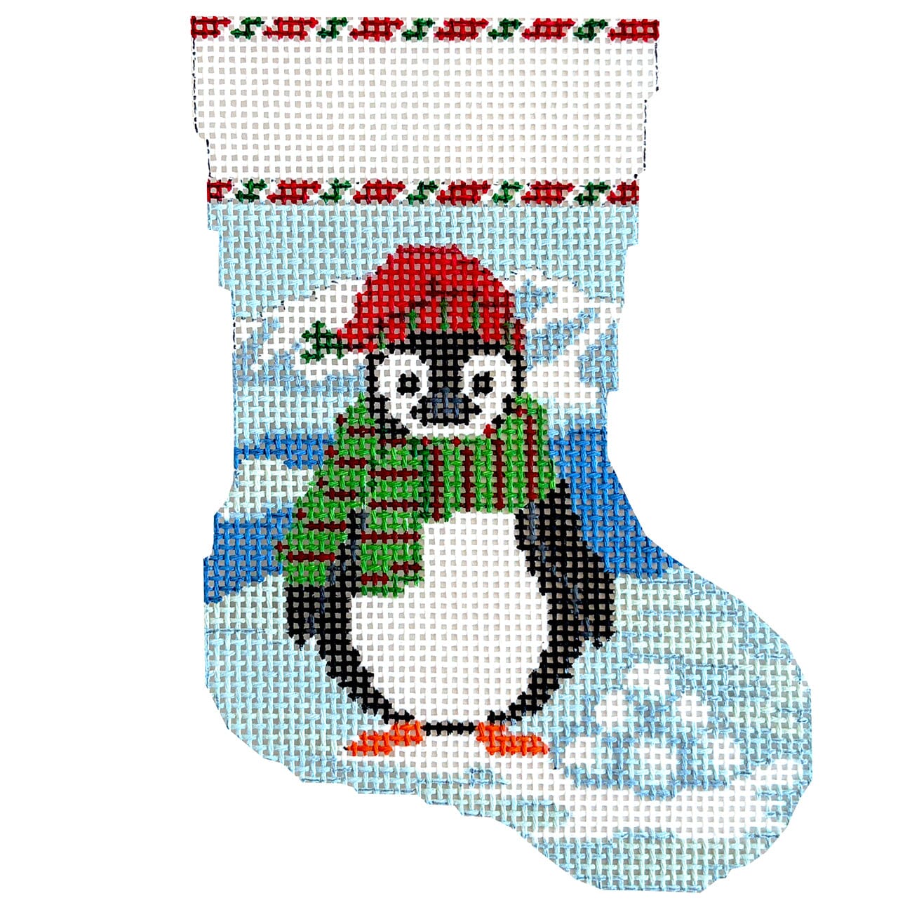 Penguin with Snowballs, Mini Stocking Painted Canvas Susan Roberts Needlepoint Designs Inc.  - 1