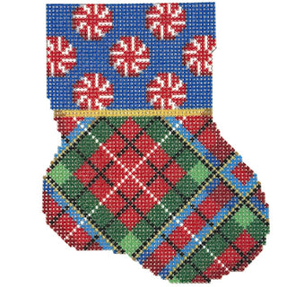 Peppermint Cuff/Plaid Mini Sock Printed Canvas Two Sisters Needlepoint 
