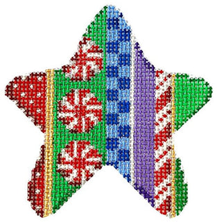 Peppermint Stripe Mini Star Printed Canvas Two Sisters Needlepoint 
