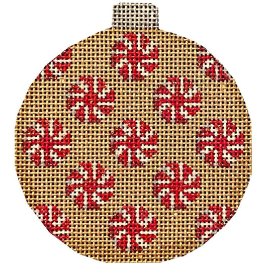 Peppermints on Gold Ball Ornament