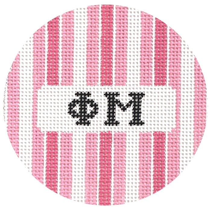 Phi Mu 3" Round with Stripes Painted Canvas Kangaroo Paw Designs 