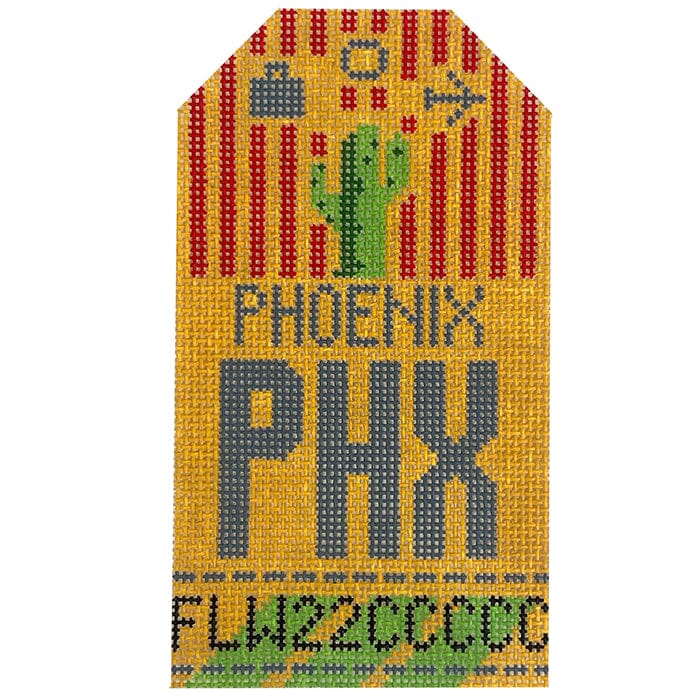 Phoenix PHX Retro Travel Tag Painted Canvas Hedgehog Needlepoint 
