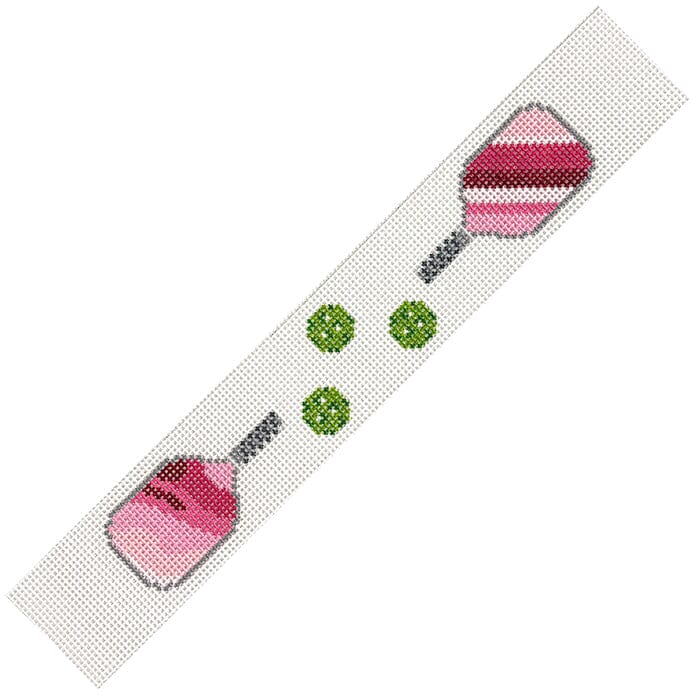 Pickleball Key Fob   Pink Paddles Painted Canvas Lauren Bloch Designs  - 1