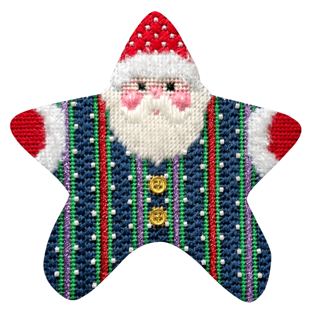 Picot Stripe PJ Santa with Stitch Guide Painted Canvas Associated Talents 