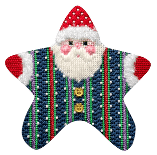 Picot Stripe PJ Santa with Stitch Guide Printed Canvas Two Sisters Needlepoint 
