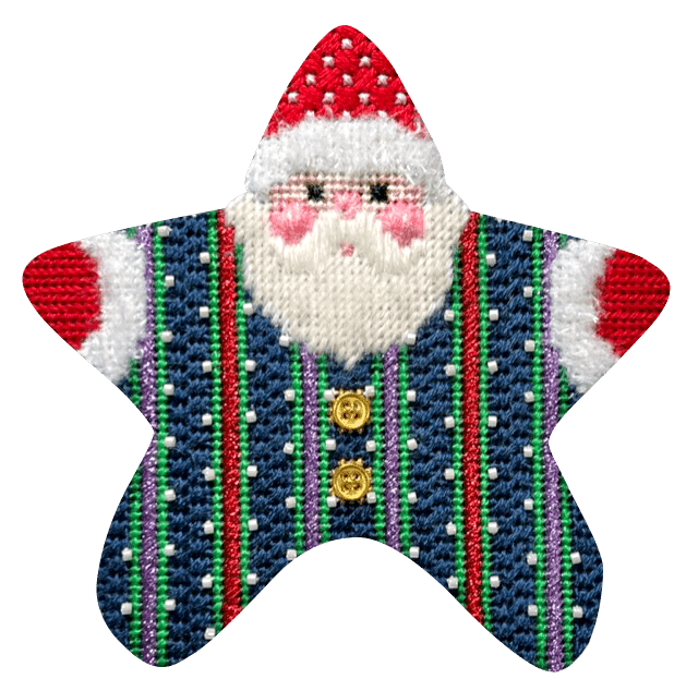 Picot Stripe PJ Santa with Stitch Guide Printed Canvas Two Sisters Needlepoint 

