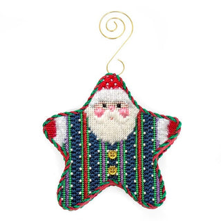 Picot Stripe PJ Santa with Stitch Guide Printed Canvas Two Sisters Needlepoint 
