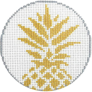 Pineapple 3" Round   White Printed Canvas Two Sisters Needlepoint 
