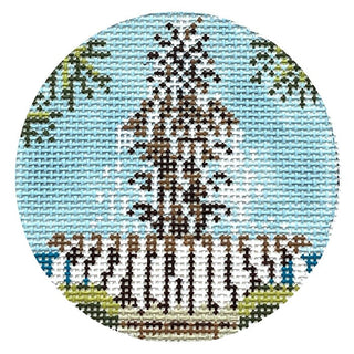 Pineapple Fountain in Charleston SC Round Painted Canvas Needle Crossings 
