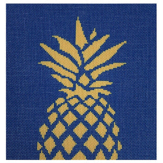 Pineapple Stencil/Navy Printed Canvas Two Sisters Needlepoint 
