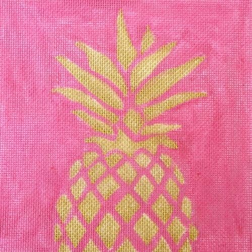 Pineapple Stencil/Pink Printed Canvas Two Sisters Needlepoint 