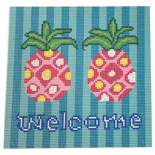 Pineapple Welcome Saying Printed Canvas Two Sisters Needlepoint 
