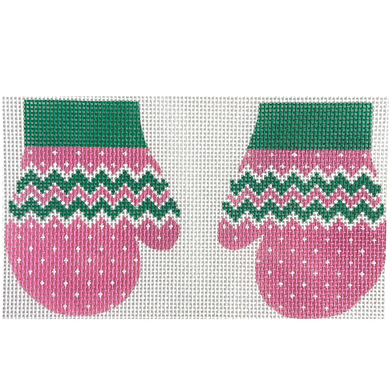 Pink and Green Cardigan Mittens Painted Canvas Stitch Its  - 1