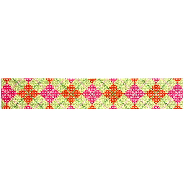 Pink Argyle Key Fob Printed Canvas Two Sisters Needlepoint 