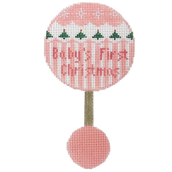 Pink Baby Rattle Painted Canvas Kathy Schenkel Designs  - 1