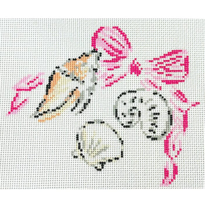 Pink Bow with Sea Shells Painted Canvas Walker's Needlepoint 