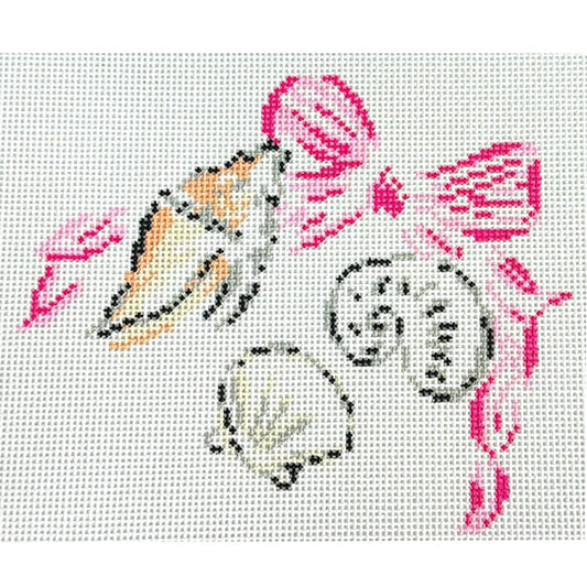 Pink Bow with Sea Shells Painted Canvas Walker's Needlepoint 