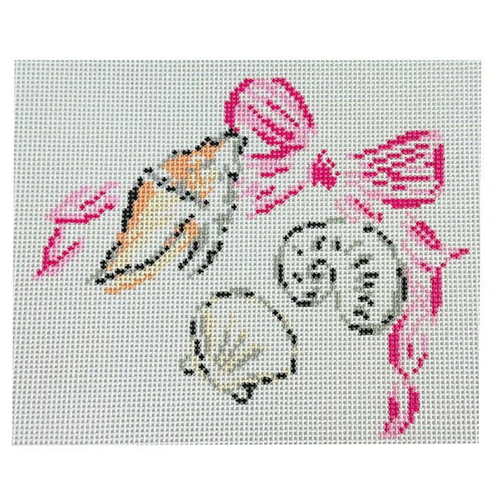 Pink Bow with Sea Shells Painted Canvas Walker's Needlepoint 