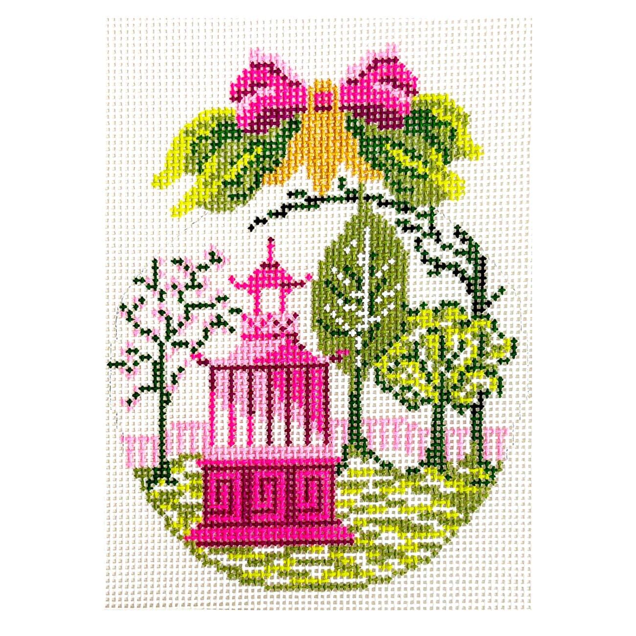 Pink Buds over Garden Folly Ball Painted Canvas The Colonial Needle Company  - 1