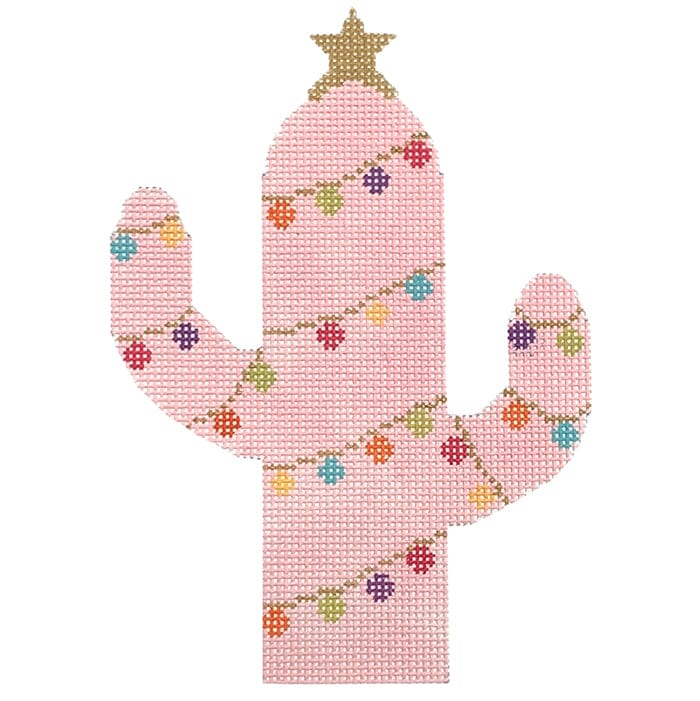 Pink Cactus Ornament Painted Canvas Stitch Rock Designs 