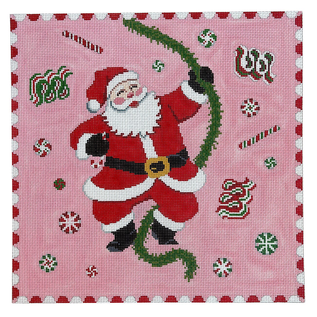 Pink Candy Santa Pillow Painted Canvas Susan Roberts Needlepoint Designs Inc. 
