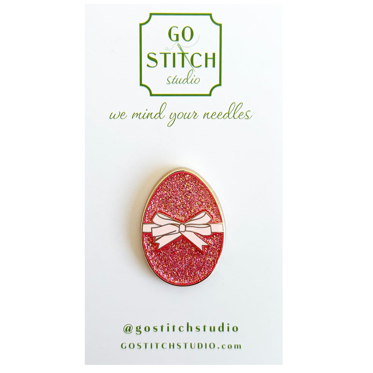 Pink Champagne Egg w/Glitter Bow Needle Minder Accessories Go Stitch Studio  - 1