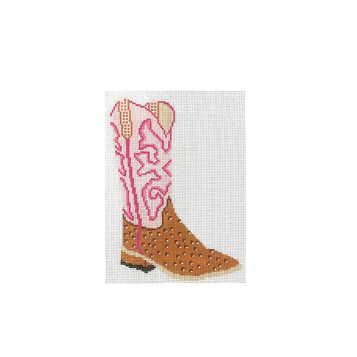 Pink Cowboy Boot Ornament Painted Canvas Initial K Studio  - 1