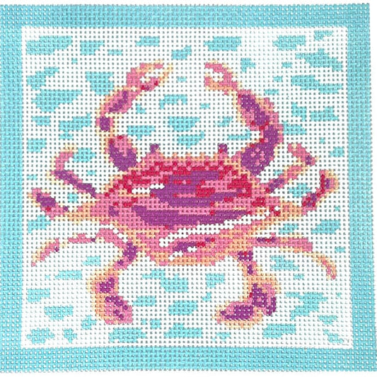 Pink Crab on Blue Square Painted Canvas KCN Designers 