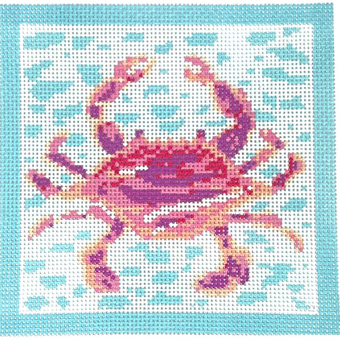 Pink Crab on Blue Square Painted Canvas KCN Designers  - 1