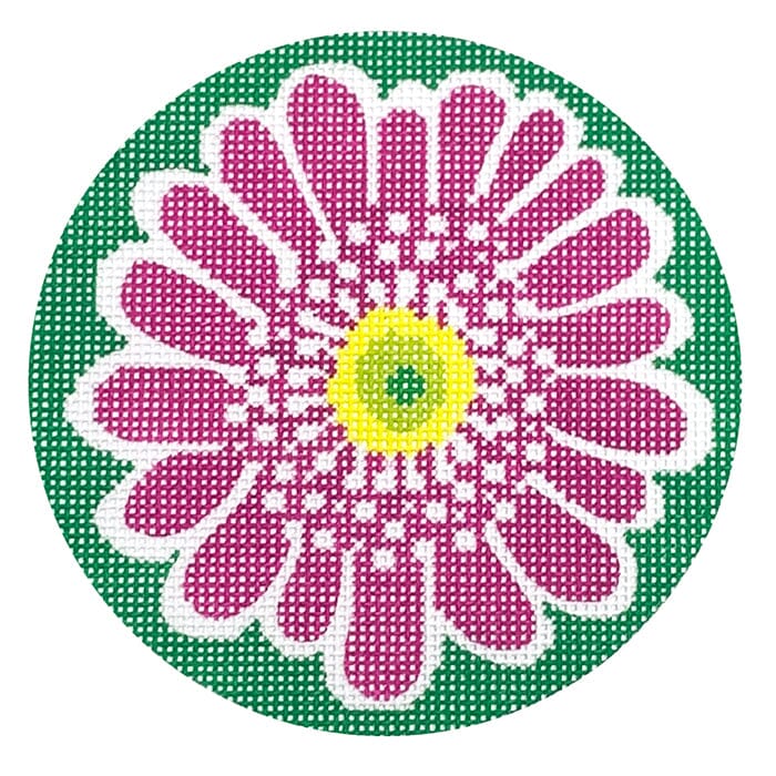 Pink Daisy Ornament Painted Canvas Stitch Rock Designs  - 1