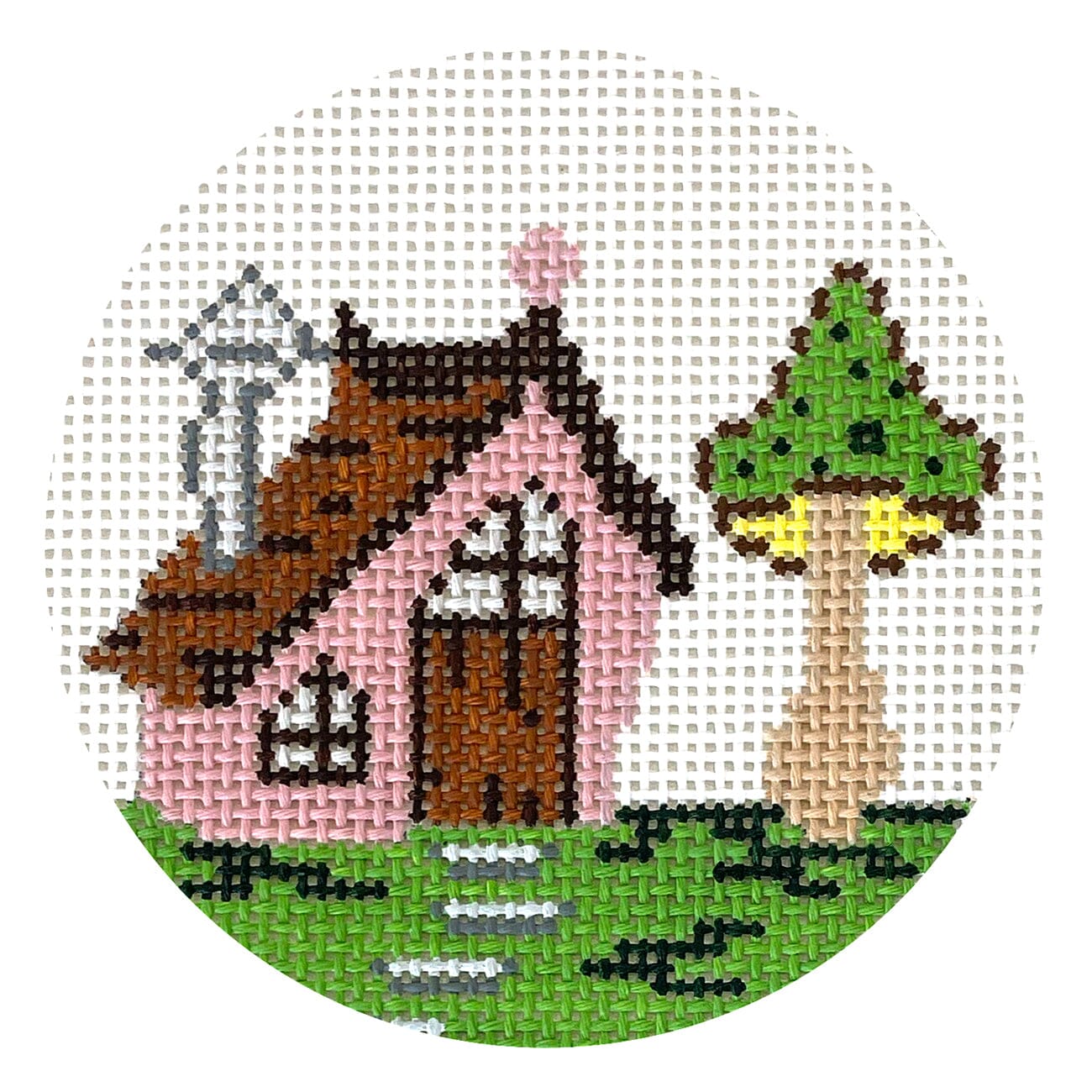Pink Fairy House Ornament Painted Canvas J. Child Designs  - 1